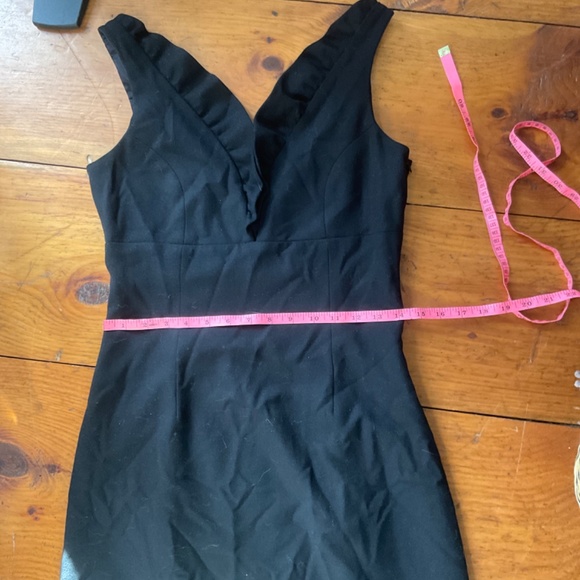 Tracy Reese / Anthropologie wool dress black w/ ruffled v neckline & low v back - Picture 10 of 13